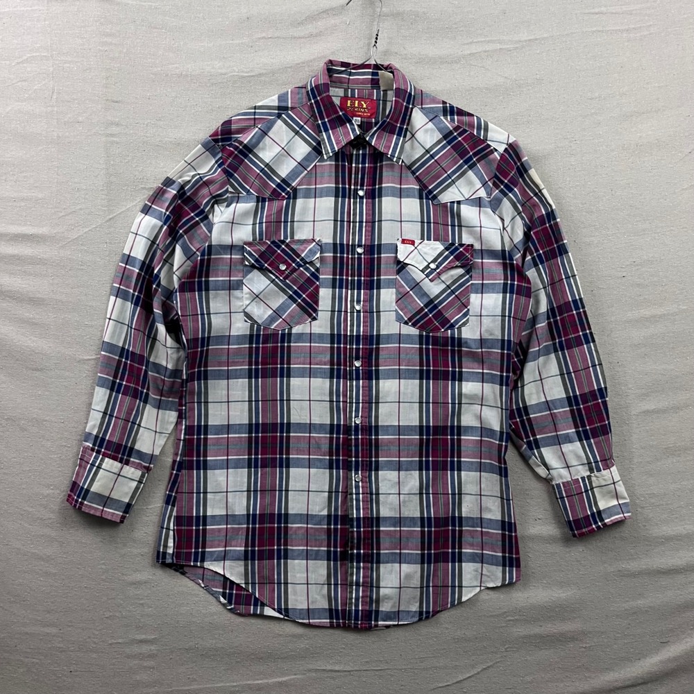 Ely Plains Western Shirt Mens 15.5 32-33 Multicolor Plaid Pearl Snap Long Sleeve